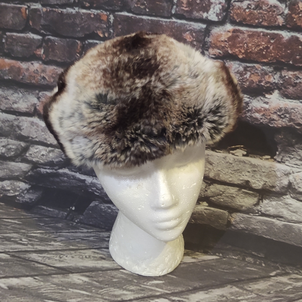 Vintage Christian Dior Rabbit Fur BonWit Teller Hat Browns Cream Gray Puffer Hat